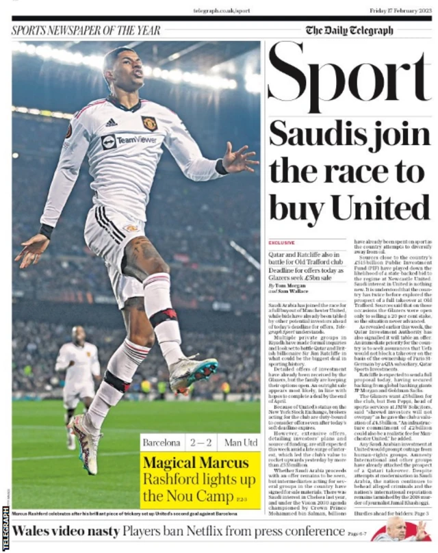 Daily Telegraph main sport page