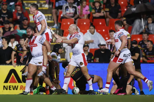 St Helens celebrate Konrad Hurrell's try