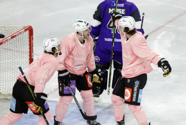 Matt McLeod (right) celebrates first Giants goal