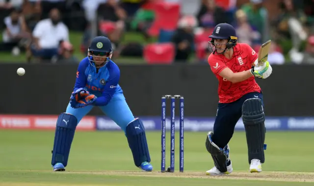 England's Nat Sciver-Brunt plays a shot against India