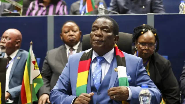 Zimbabwean President Emmerson Mnangagwa attends a meeting at the start of the African Union Summit in Addis Ababa,