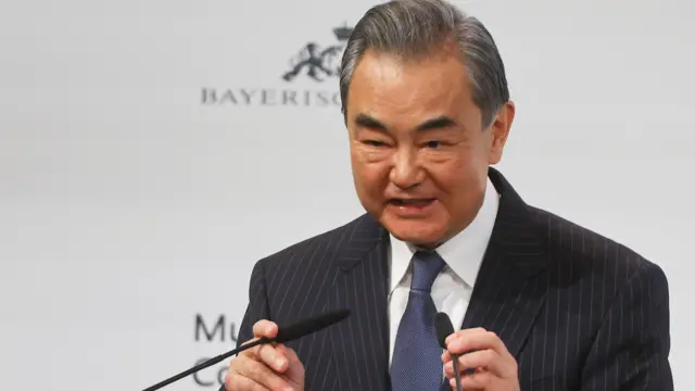 Wang Yi speaks at an event at the Munich Security Conference