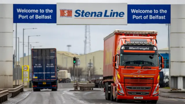 Freight lorries travelling through the Port of Belfast