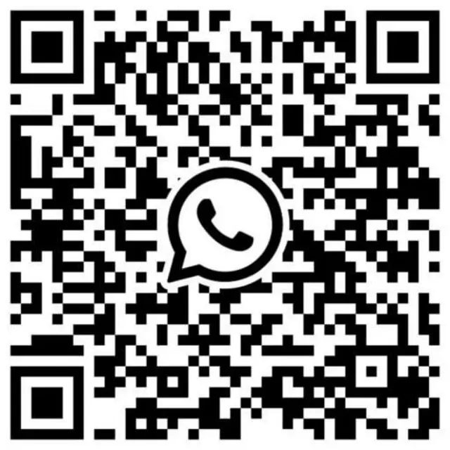 A QR code that can be used to send the BBC Sport team WhatsApp messages