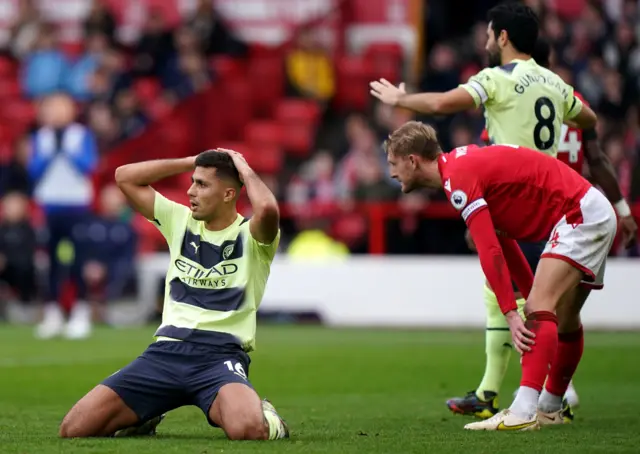 Manchester City's Rodri rues a missed chance during the Premier League match at Nottingham Forest