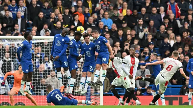 Southampton's James Ward-Prowse scores the opening goal from this freekick