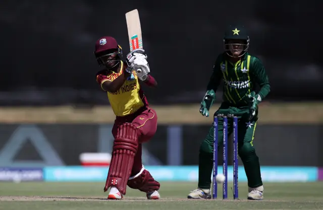 Rashada Williams of West Indies plays a shot against Pakistan