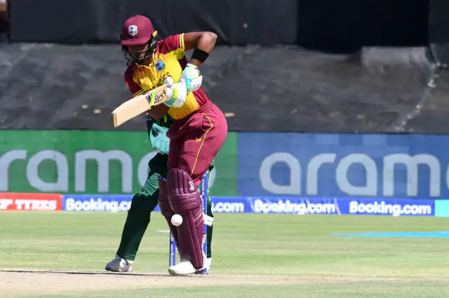 Hayley Matthews of West Indies plays a shot against Pakistan