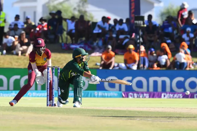 Pakistan's Nida Dar plays a shot against West Indies