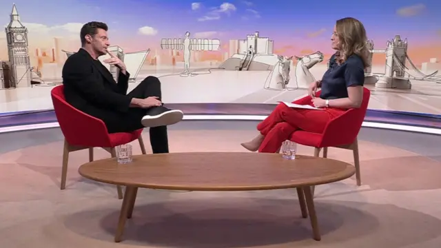 Hugh Jackman sat with Laura Kuenssberg in the studio