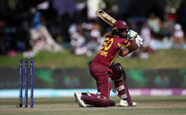 Hayley Matthews hits a four against Pakistan