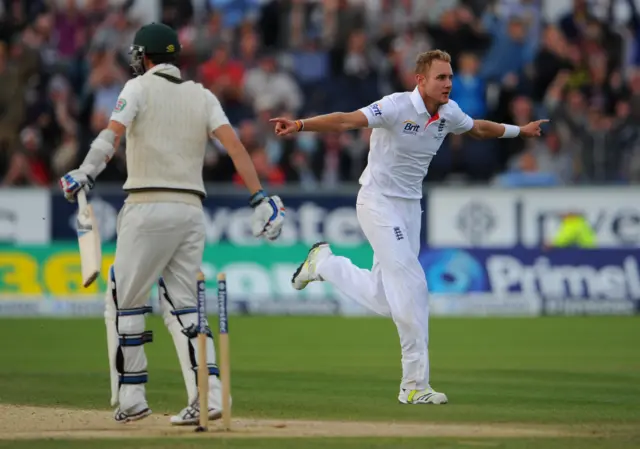 Stuart Broad in Ashes Test at Chester-le-Street in 2013