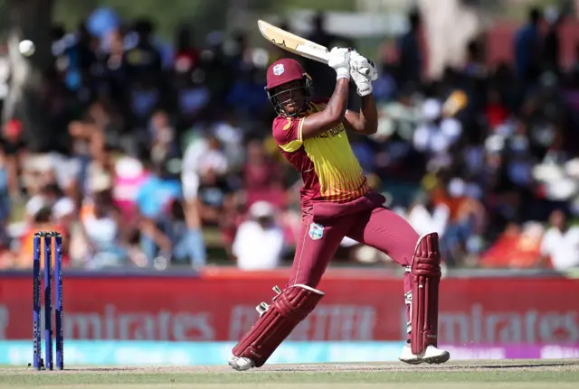 West Indies' Chinelle Henry plays a shot against Pakistan