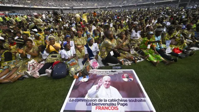 Faithfuls attend a meeting with Pope Francis at Martyrs' stadium in Kinshasa, Democratic Republic of Congo (DRC), 02 February 2023