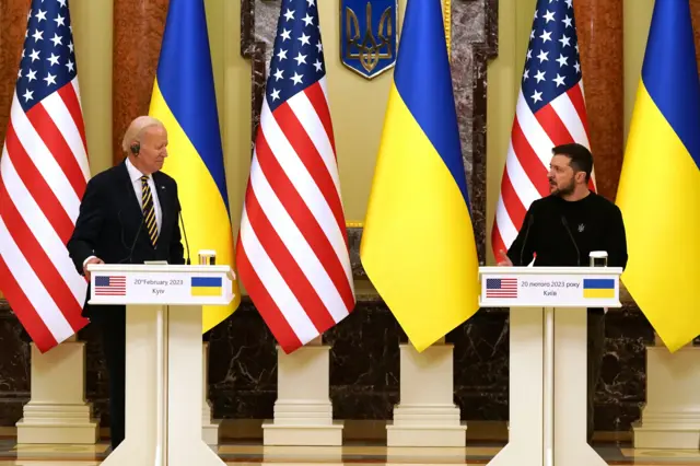 President Joe Biden and President Volodymyr Zelensky spoke at a press conference in Kyv