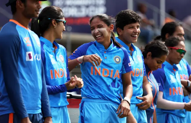 Harmanpreet Kaur of India looks on ahead of the ICC Women's T20 World Cup group B match between India and Ireland at St George's Park on February 20, 2023 in Gqeberha, South Africa