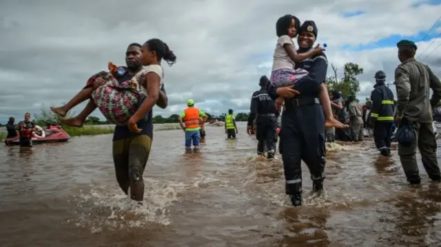 Locals are evacuated from flooded areas in Maputo, Mozambique,