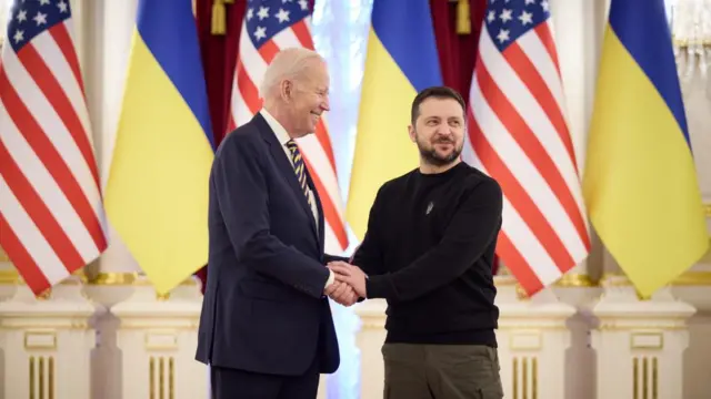 President Volodymyr Zelensky welcoming US President Joe Biden to Kyiv