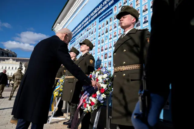 U.S. President Joe Biden participates in a wreath-laying ceremony