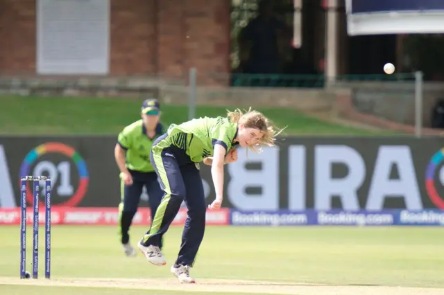 Orla Prendergast of Ireland bowls against India