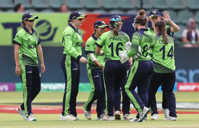 Ireland celebrate the wicket of India's Shafali Verma