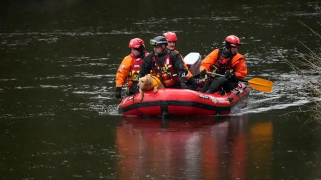 Rescuers on a boat