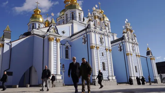 President Biden and President Zelensky outside St Michael's Cathedral in Kyiv