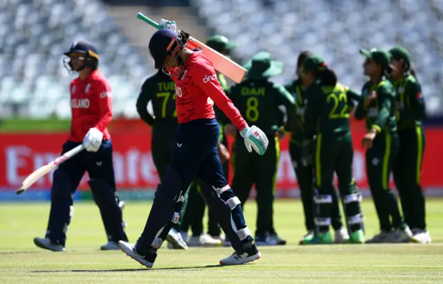 England opener Sophia Dunkley reacts after being dismissed against Pakistan