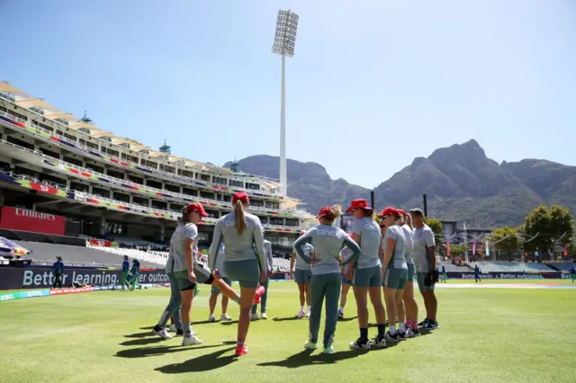 England warming up on the Newlands outfield