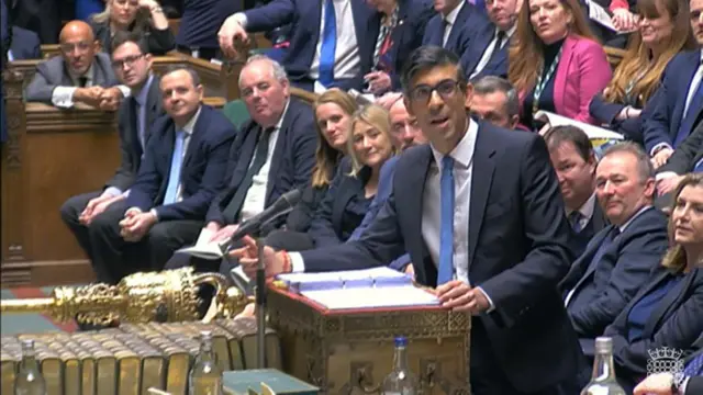 Prime Minister Rishi Sunak speaks during Prime Minister's Questions in the House of Commons,