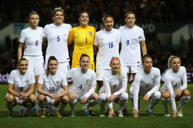 England players line up