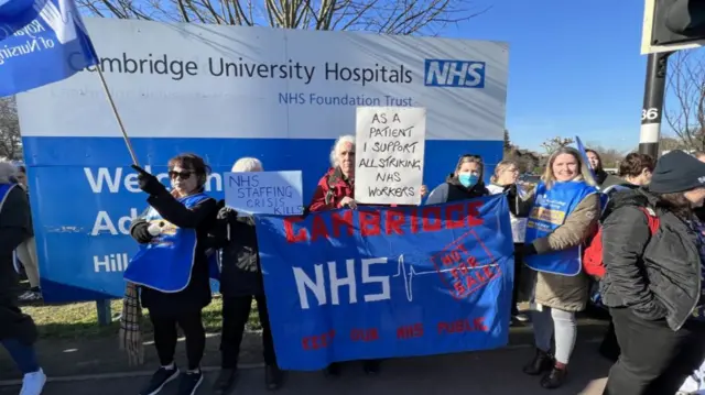 Strike outside a hospital in Cambridge