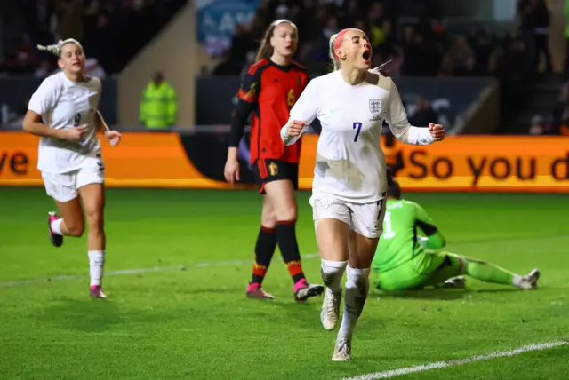 Chloe Kelly celebrates her second goal of the game