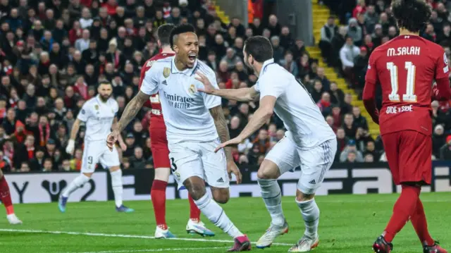 Real Madrid celebrate at Anfield