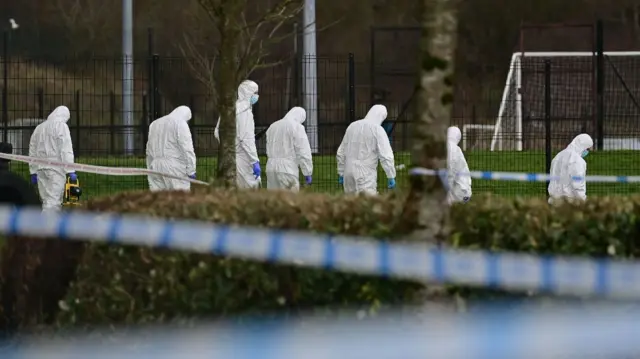 Forensic officers at scene of shooting in Omagh