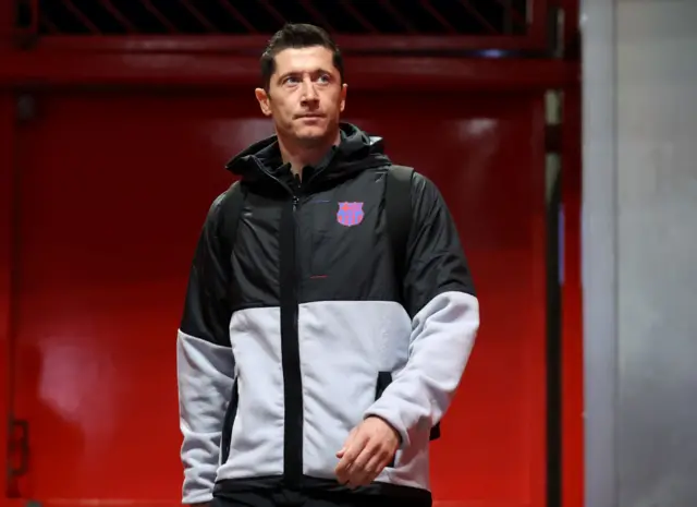 Robert Lewandowski arrives at Old Trafford.