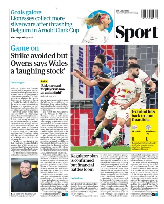 Main sport page of The Guardian