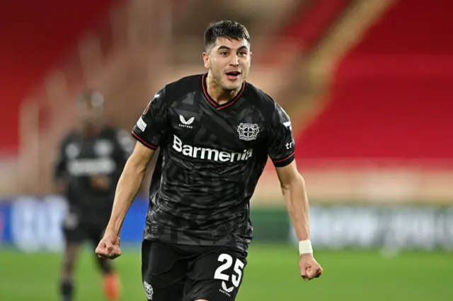 Exequiel Palacios sprints off as he scores against AS Monaco.