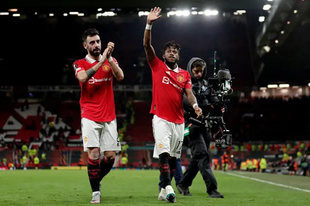 Fernandes and Fred walk of the pitch after the full-time whistle.