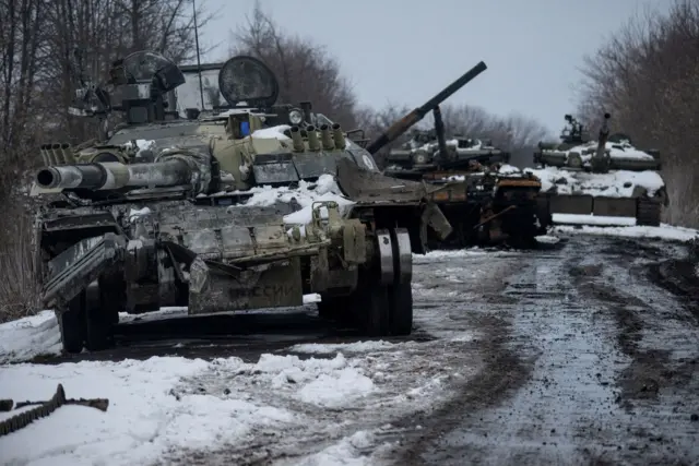 Destroyed Russian tanks in Ukraine’s Sumy region two weeks after the invasion