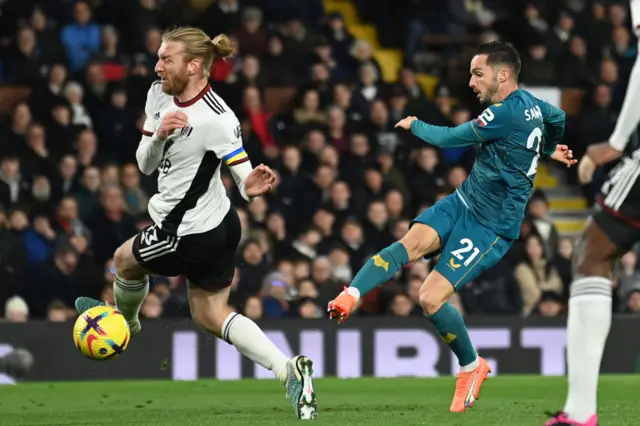 Wolverhampton Wanderers midfielder Pablo Sarabia scores against Fulham