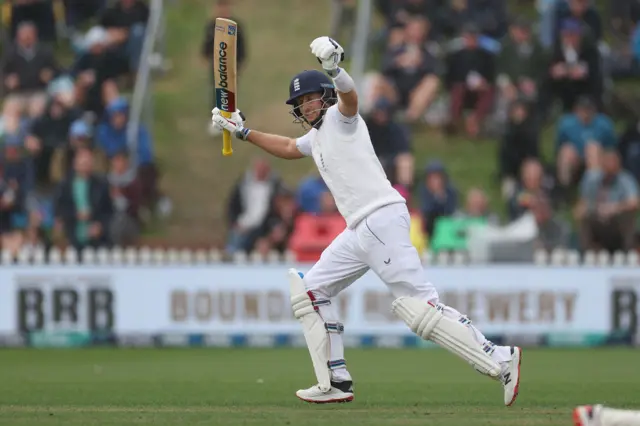 England's Joe Root celebrates a century in second Test v New Zealand