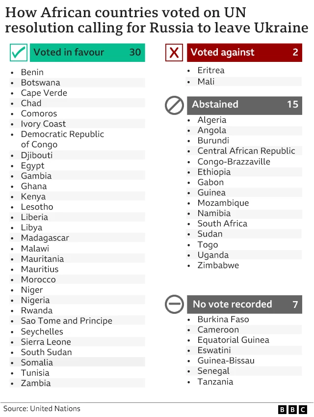 A list showing how each African nation voted.