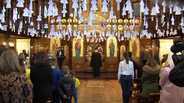 The Ukrainian catholic cathedral in London during the minute's silence