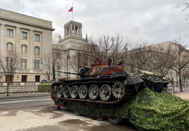 Russian tank in front of Russian embassy in Berlin