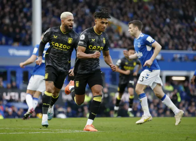 Aston Villa's Ollie Watkins celebrates scoring against Everton