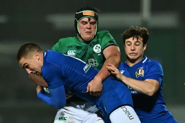 James McNabney makes a tackle for Ireland