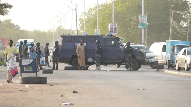 Road block in Yola, Adamawa state, Nigeria