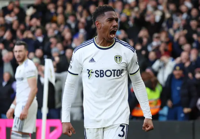 Leeds United's Junior Firpo celebrates scoring against Southampton