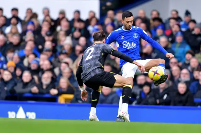 Everton's Dwight McNeil during the Premier League match against Aston Villa